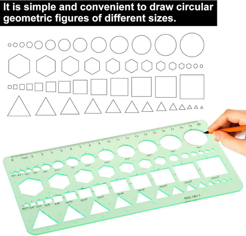 Circle Template & Geometric Drawings Templates Scale Drafting Stencils for Artist Design Drawing Aids 2 PACK