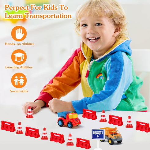 24Pcs Set, NUOBESTY Mini Traffic Cones and Roadblocks Marker Cones with Mini Barricades Toy Car Track Accessories