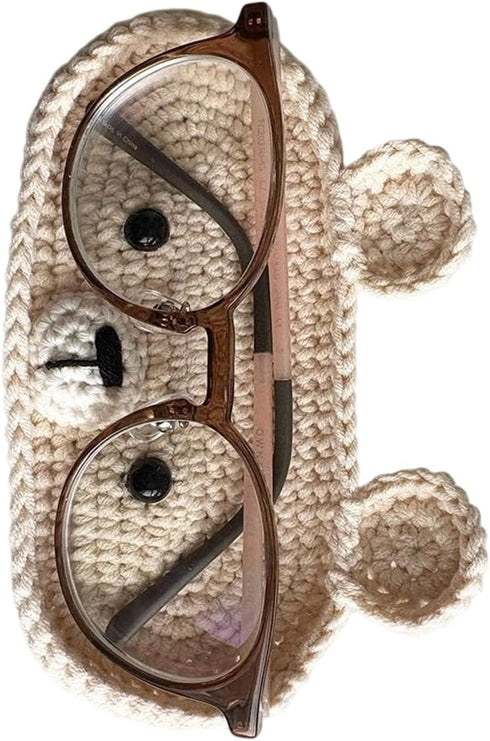 PMFACE Handcrafted Knitted Eyeglass Holder Stand, Crochet Eyeglasses Holder for Nightstand, Animal Eye