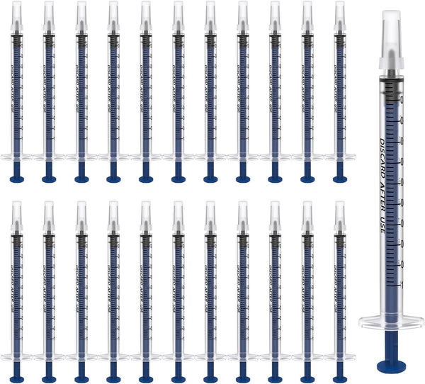 50 Pack 1ml Plastic Syringe, Sterile Individual Wrap with Cap for Scientific Labs, Measuring Liquids, Pet Feeding, Oil