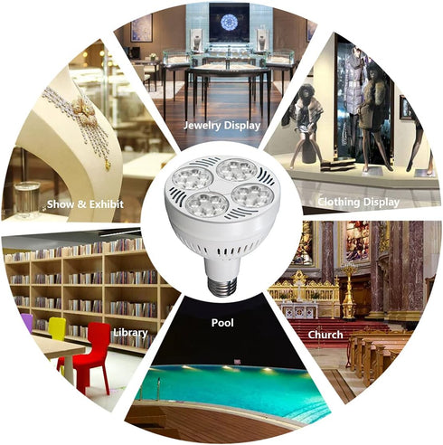 LED PAR30 Spotlight, 35W, 2900 Lumen, 10000K Cool White for Jewelry and Commercial Lighting