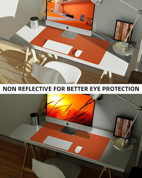 Leather Desk Pad Protector, Non-Slip PU Leather Office Desk Mat, Large Waterproof Keyboard Mat (Orange, 35" x 17")