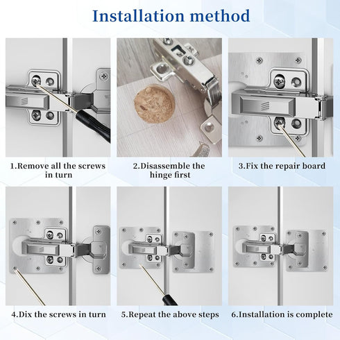 6 PCS Hinge Repair Kit Plate - Stainless Steel Cabinet Hinge Repair Plates with Mounting Screw Replacement Kit