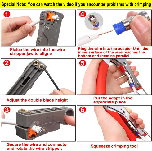 Taiss Coax Cable Crimper Tool Kit with 20 PCS F Style RG59 RG6 Compression connectors,Coaxial Cable Stripper,Coaxial Cable Compression Tool Kit,coaxial cable crimper