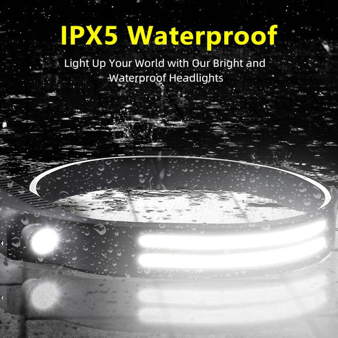 LED Headlamp Rechargeable 2PCS, 230 COB Super Bright Head Lights for Work, Hiking, Running, Camping Gear