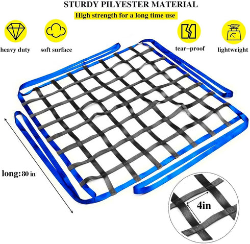 Safety Cargo Lifting Net Straps, Flat Nylon Sling Hoisting Net, Tear Resistant for Construction Rigging, Black