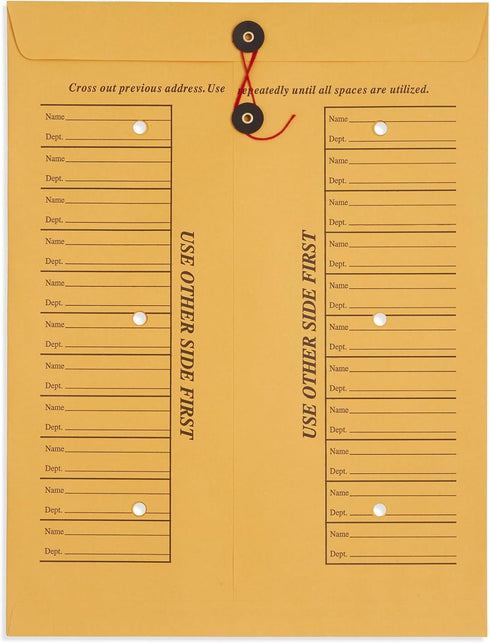 Blue Summit Inter-Department Envelopes, String Tie, Brown Kraft, 12 x 16 Inches, 25 Envelopes