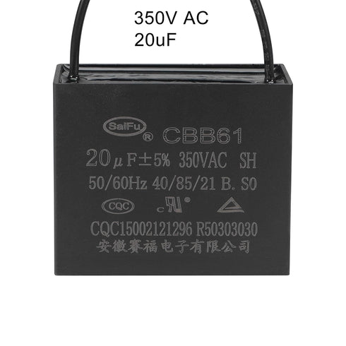 uxcell Ceiling Fan Capacitor CBB61 20uF 350V AC, 2 Wires Metallized Polypropylene Film Capacitor (2Pcs)