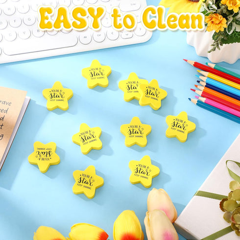 Spakon 50 Pcs Back to School Gift - Cute Inspirational Star Erasers for Classroom Rewards