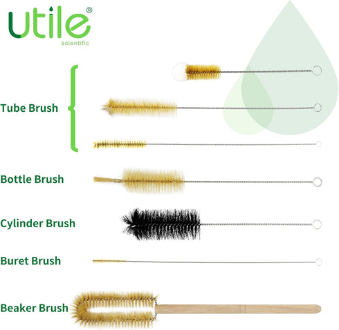 Utile 7 Pcs Lab Cleaning Brush Set, 7 Sizes including Beaker, Buret, Cylinder, and Tube Brushes