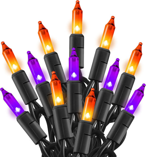 Purple and Orange Halloween Lights | 20FT 100 Count Incandescent Mini String Lights | Waterproof Decorations