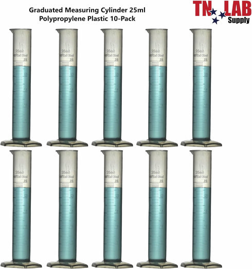 Graduated Measuring Cylinder - Polypropylene Plastic 25ml 10-Pack