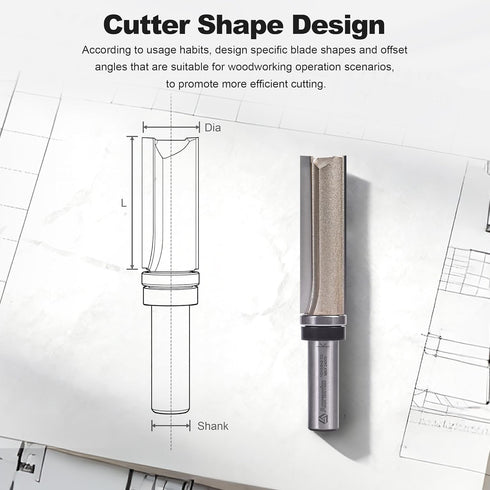 1/2" 3/4" 2-1/2" Top Bearing Flush Trim Router Bits Shank, Cut Diameter, Cut Length, Useful for Template/Pattern