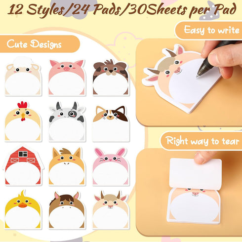 Yinder 24 Pads Cute Cartoon Sticky Notes, Kawaii Fun Notepads for Office Home Kids Students Roommates