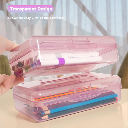Pencil Box, Large Capacity Plastic Pencil Case for Kids, Girls, Boys, Adults, Hard Crayon Box Storage