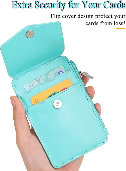 Teskyer Badge Holder with Side Zip Pocket, Leather ID Holder Wallet with Neck Lanyard for Office Staffs