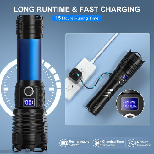 99,000 taoquwe Flashlights High Lumens LED Rechargeable, Lumen Super Bright Flashlight High Power USB Flash