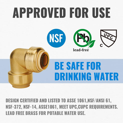 SUNGATOR 3/4-Inch PEX Elbow, Push Fit 90-Degree Plumbing Fitting with Disconnect Clip, 2-Pack, No Lead Brass