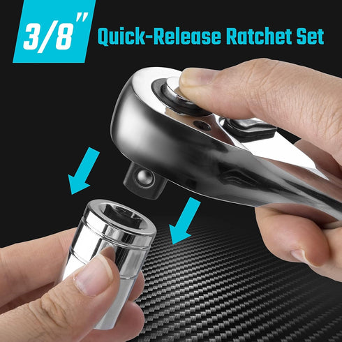 DURATECH 3/8-Inch Drive Ratchet, Quick-Release Wrench, 72-Tooth Reversible Switch, Alloy Steel