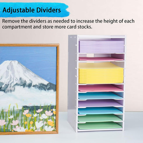 SANFURNEY Cardstock Organizer, 12 Tier Scrapbook Paper Sorter for 6" x 6" Sheets, Desktop Holder, White