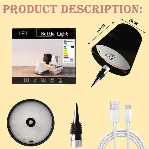 Neioaas Lamp,3 Dimming Wireless Wine Bottle Color Light Metal Wine Bottle Light,Rechargeable Waterproof Bottle Touch