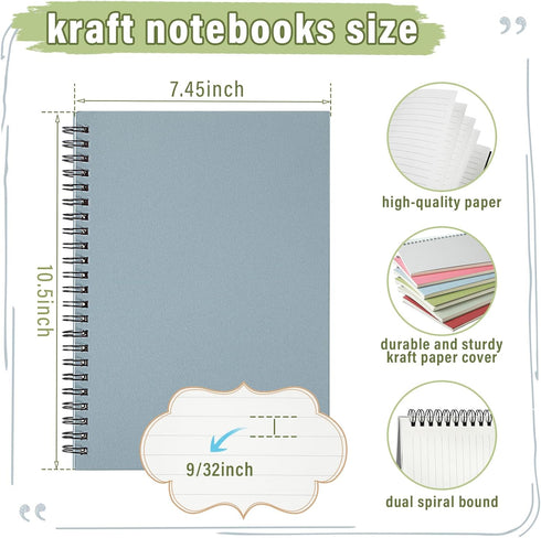 Fuutreo 6 Pcs Spiral Notebook for Work, B5 10.5 x 7.45 Inch College Ruled Journal with Kraft Cover