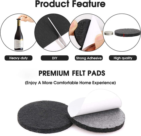 Yelanon Felt Furniture Pads for Hardwood Floors - 216 Pcs Premium Felt Pads for Chair Legs, Black