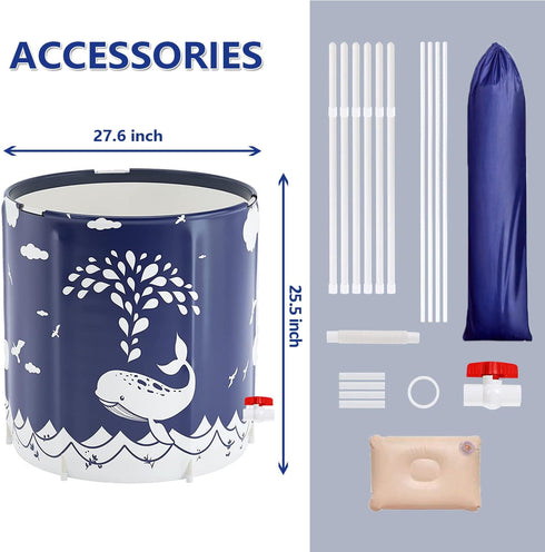 Whale-1) BESTHLS Foldable Bathtub Portable Soaking Bath Tub,Eco-Friendly Bathing Tub for Shower Stall (Blue