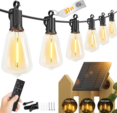 Brightown 37FT Solar String Lights Outdoor Waterproof with Remote, 10+1 LED Shatterproof