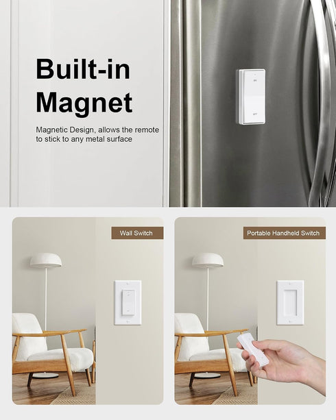 200FT 15A/1875W Remote Control Outlet, Decorator Rocker Wall Switch, Long Range Wireless Light Switch, Mini Remote