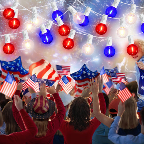 G40 27.8 4th 25+3 Bulbs, LED Red White and Blue Lights, FT of July Lights Plug in with Patriotic Decorations Outdoor