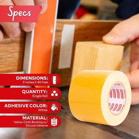 XFasten Double Sided Woodworking Tape, 3-Inch by 30 Yards Yellow CNC Machine Tape for Woodworking