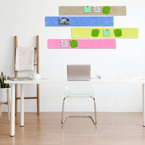PATIKIL 8 Pack Felt Bulletin Board Bar Strip, Self Adhesive Wall Pin Bulletin Board with Push Pins for Home Office Decor