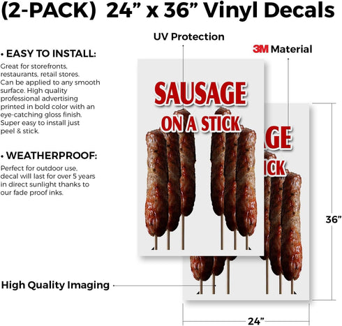 SignMission (2-Pack) 24" 36" Sausage On A Stick x Vinyl Decals | Sign Insert Peel & Stick Decals Stickers Window Signs