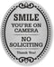 SmartSign Premium No Soliciting Smile You're On Camera Sign, 4" x 5" Aluminum with Adhesive Backing