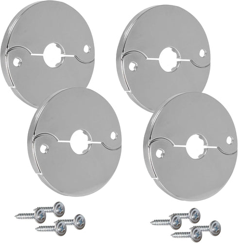 4-Pack Chrome Pipe Cover Plates, 1/2-Inch CTS (5/8" OD) E3755 Hinged Split Escutcheons with Screws
