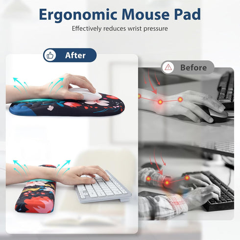 EYROZILL 3 1 Set(Flower) in Ergonomic Mouse Pad and Keyboard Wrist Rest, Cute Mouse Pad with Wrist Support Massage