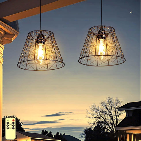 Battery Operated Chandelier with Remote, IP44 Waterproof Outdoor Pendant Light, No Wiring