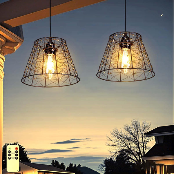 Battery Operated Chandelier with Remote, IP44 Waterproof Outdoor Pendant Light, No Wiring