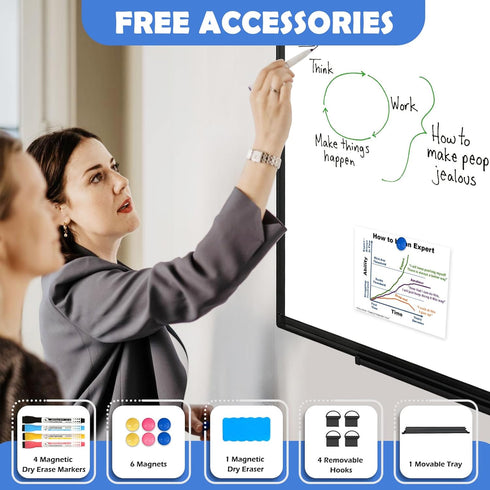 Double-Sided White Board with Black Aluminium Frame, 36" x 24" Magnetic Dry Erase Board for Home, School, Office