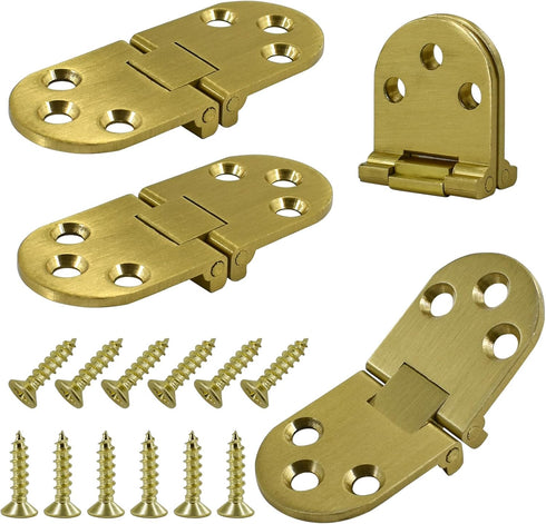 4pcs Round Edge Hinge, Brass Butler Tray Hinge with Screws, 180 Degree Folding Flip Top Hinge for Furniture