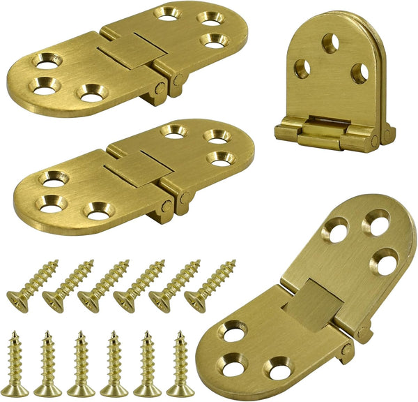 4pcs Round Edge Hinge, Brass Butler Tray Hinge with Screws, 180 Degree Folding Flip Top Hinge for Furniture