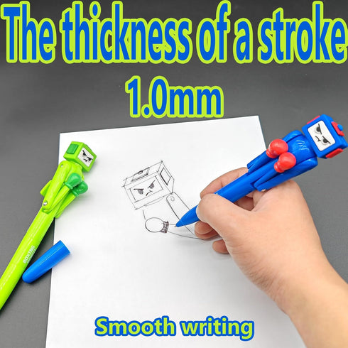 Boxing Pen Robot - 2PCS with Punching Arm and Crisp Button Sound, Funny Novelty Pen, Blue/Green Colors, 1.0mm