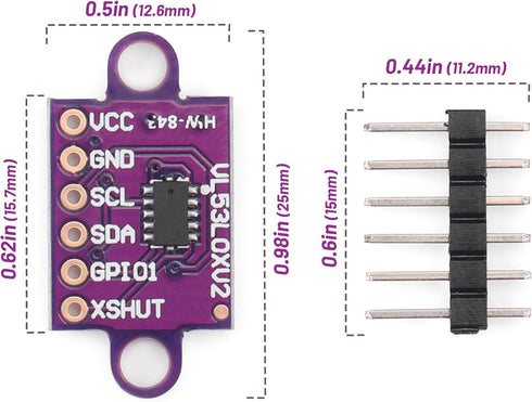 Starry 5pcs VL53L0X 940nm 2.8-5V GY-VL53L0XV2 I2C Time-of-Flight (ToF) Ranging Sensor Breakout Laser Distance Module