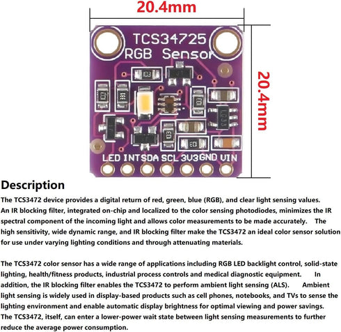 2 Pcs TCS34725 Color Sensor Module Applications Including RGB LED Backlight Control for Arduino by WWZMDiB
