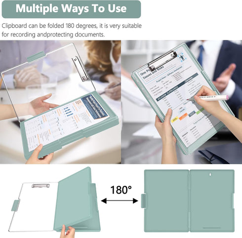 Heavy Duty Clipboard with Storage, 8.5x11 Clip Boards with 2 Storage Cases, Dark Green Nursing Clipboard Folder