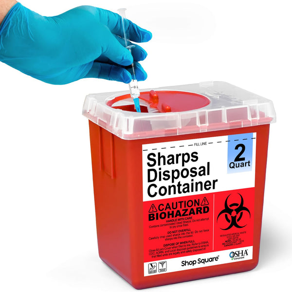 2 Quart Sharps Containers for Home and Professional Use, Small Biohazard Needle and Syringe Disposal Container