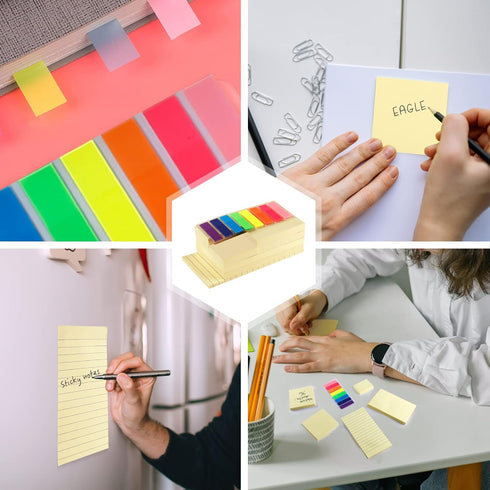 Sticky Notes, Yellow Self-Stick Pads & Colorful PET Index Label & Lined Note Pad, 9-Pack Memo Pads Set