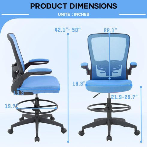PayLessHere Ergonomic Drafting Chair Tall Office Chair High Adjustable Standing Desk Chair with Lumbar Support Mesh