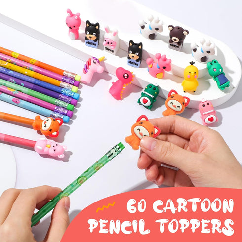 Thenshop 30 Pcs Scented Pencils for Kids, Fruit Scent HB Graphite Pencils, Cartoon Pencil Toppers
